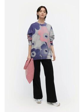 Marimekko Puuteri Kioski Unikko Unisex Sweater Pink Purple Floral MEDIUM